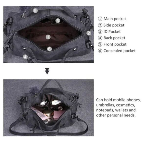 New Studded Tote Handbags Top Casual Shoulder Bags Hobo Bag Grey - Picture 6 of 10